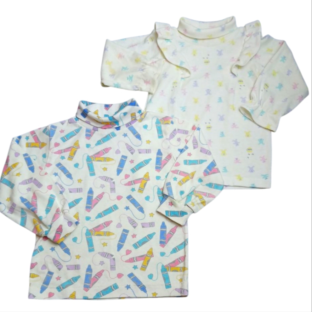 VTG Health-Tex Set 2 Pastel Colored Graphic Ruffle/Turtlenecks Long Sleeve